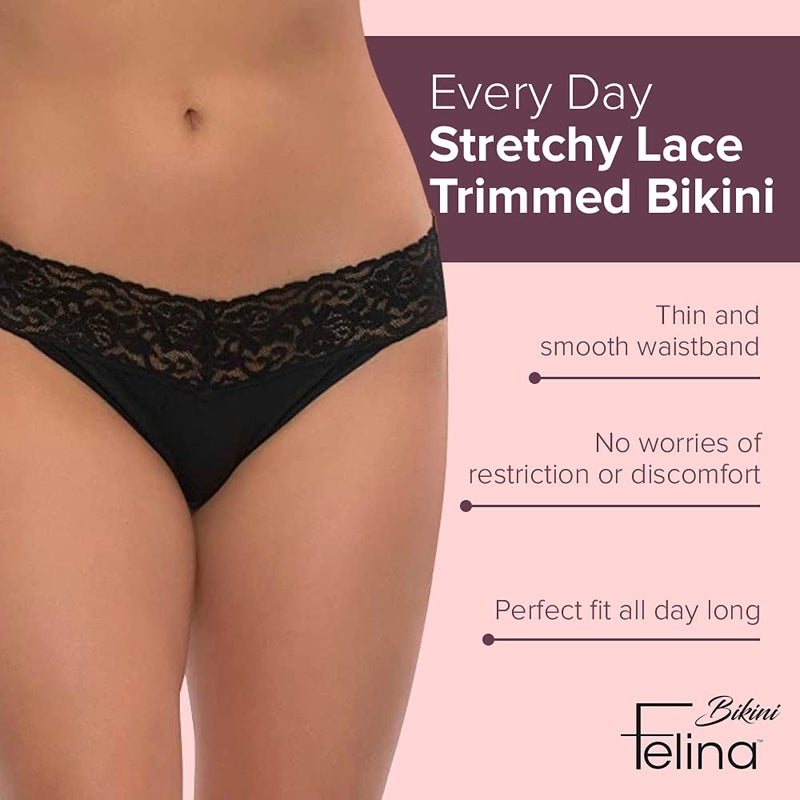 Felina Stretchy Lace Trimmed Bikini Underwear (5-Pack) - Pastel Skies - Large - Sexy Underwear for Women, Bikini Panties, Seamless Panties, Sexy Lingerie - Lace No Show Underwear for Women - Image 4